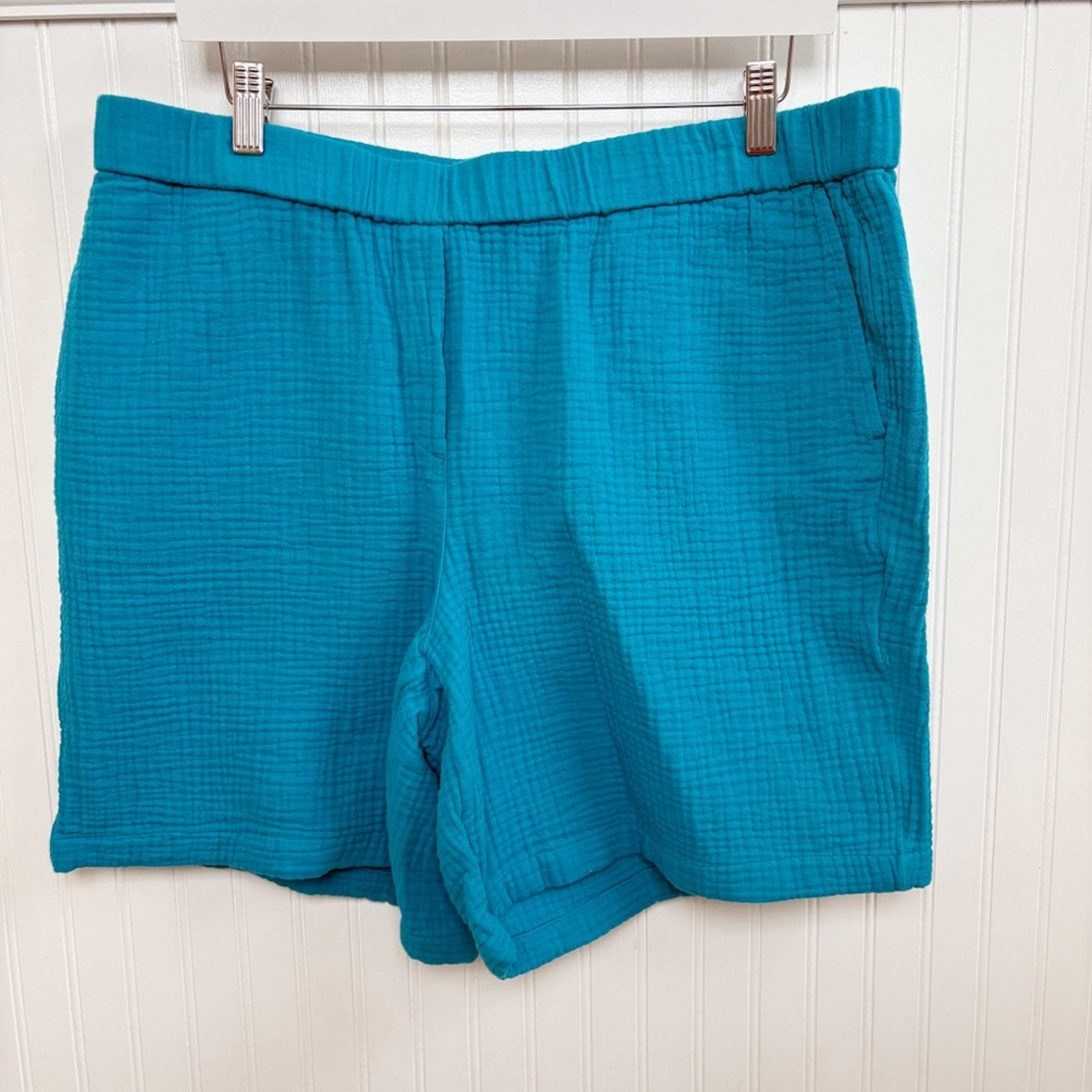 J. Jill Mediterranean Blue Pull On Gauze Shorts 100% Cotton Women’s Large NEW